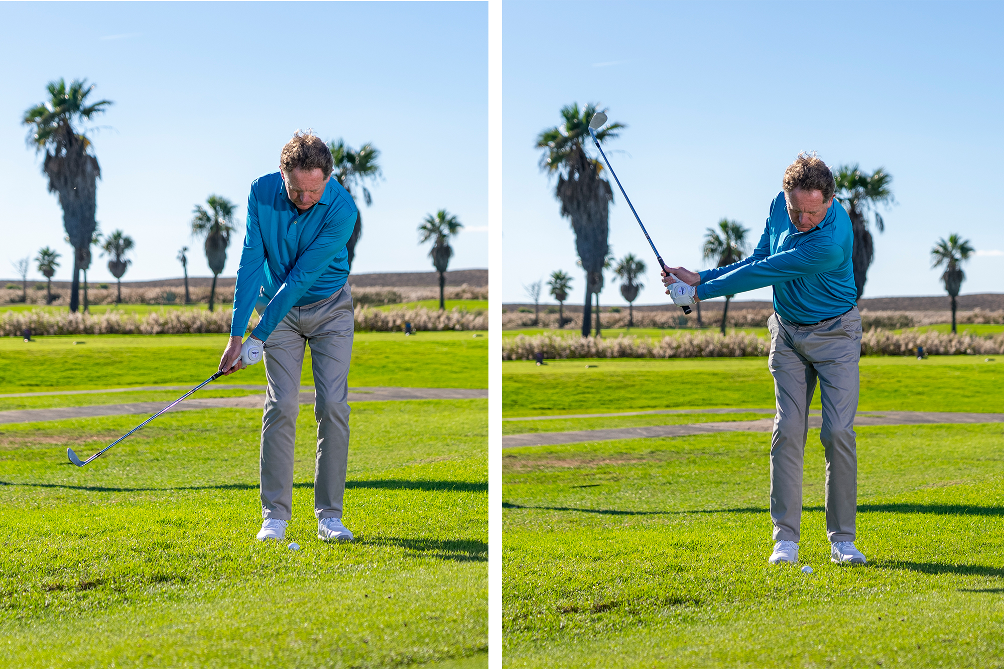 Keith Wood side-by-side image at halfway back and top of the half pitch backswing