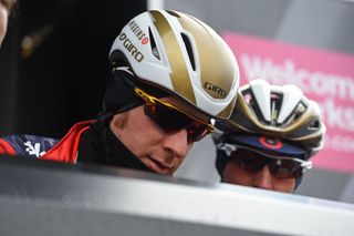 Bradley Wiggins signs on at the start, Tour de Yorkshire 2016 stage one