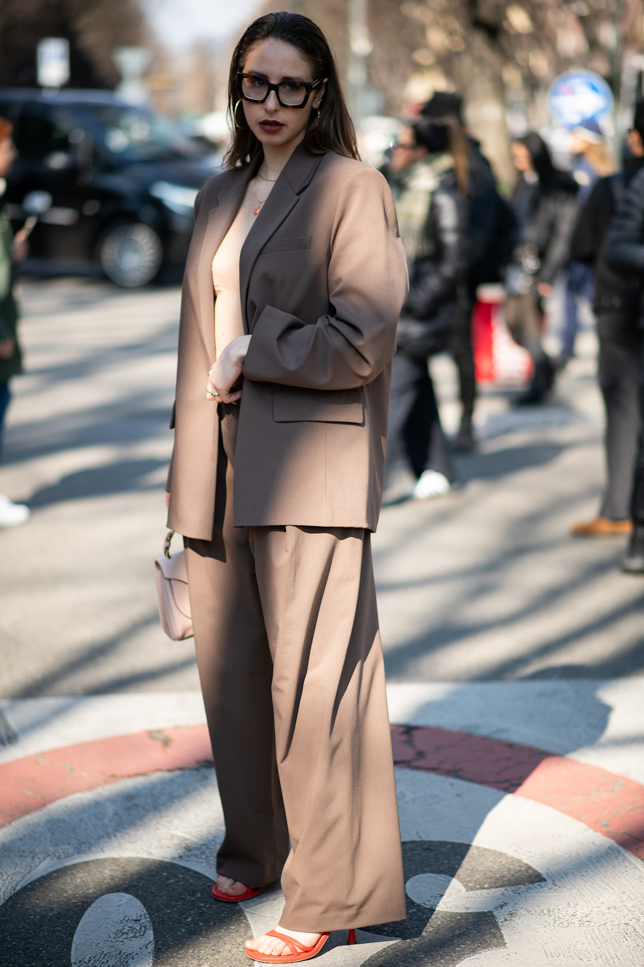 Fashion week attendee wearing wide leg pants