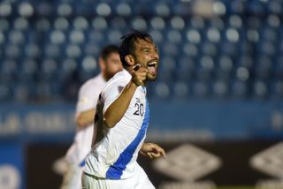 Carlos Ruiz celebrates after one of his goals for Guatemala against St. Vincent and the Grenadines in September 2016.