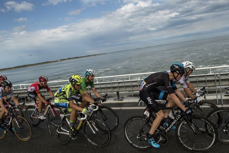 Chris Froome riding in the front group of today's stage