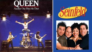 Queen's Another One Bites the Dust single sleeve and a Seinfeld DVD cover