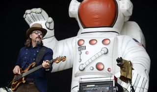 Les Claypool of Primus performs on stage at the Melbourne Big Day Out at Flemington Race Course on Friday January 24,2014 in Melbourne Australia.