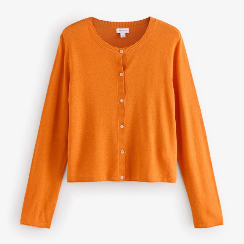 Next , Orange Full Sleeves Linen Blend Cardigan