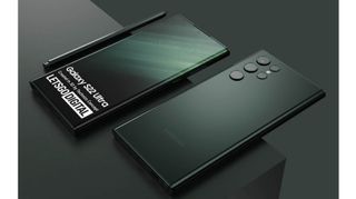 En inofficiell rendering av Samsung Galaxy S22 Ultra i mörkgrönt