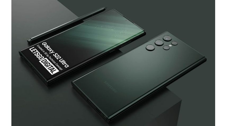 An unofficial render of the Samsung Galaxy S22 Ultra in dark green