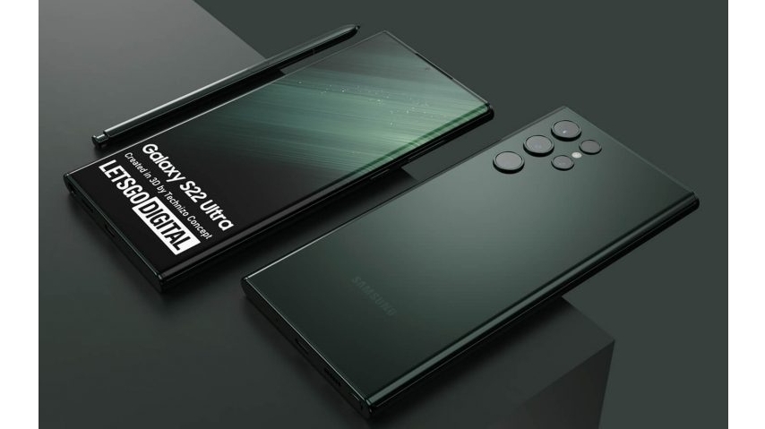 An unofficial render of the Samsung Galaxy S22 Ultra in dark green