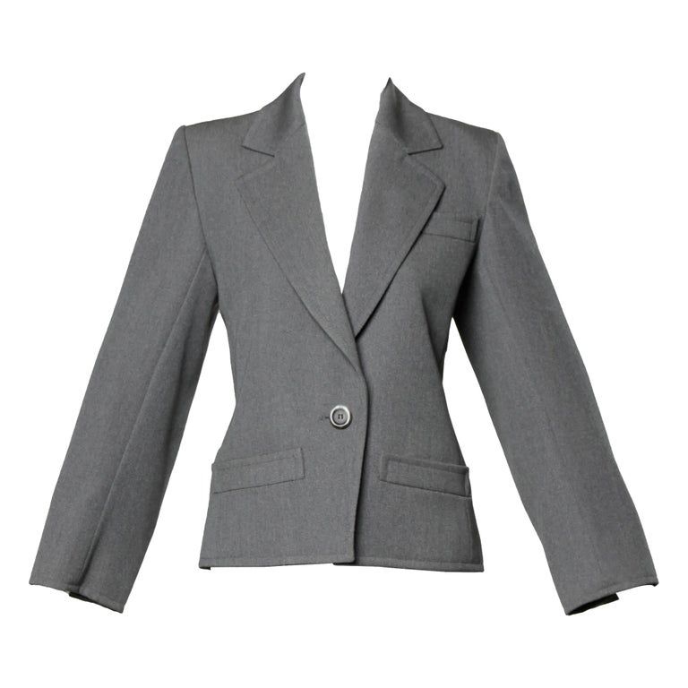 Ysl Yves Saint Laurent Rive Gauche Vintage Gray Wool Blazer Jacket