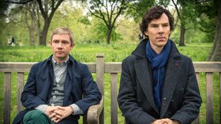 Martin Freeman as Watson and Benedict Cumberbatch as Sherlock in Sherlock