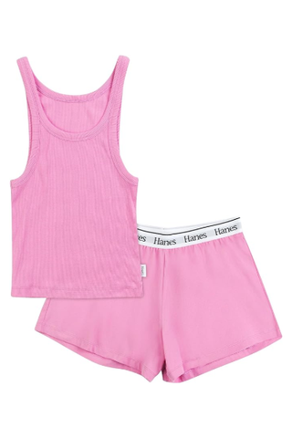 Hanes Women's Originals Comfywear Rib Crop Tank and Sleep Shorts, 2-Piece Set (Was $25) 