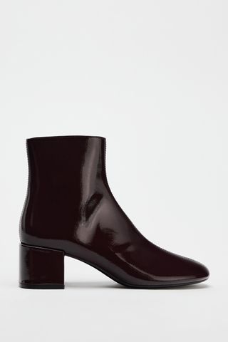 Faux-Patent Ankle Boots With Round Toe