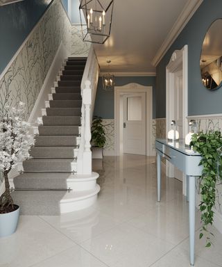 Grey hallway ideas by Walls and Floors with polished 600x600 floor tiles
