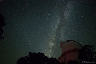 Stargazer Sergio Garcia Rill sent in a photo of a Perseid fireball captured early August 11, 2013, from the top of Mt. Locke in the Davis Mountains of west Texas. The Milky Way glows above, and below stands the the Harlan J. Smith telescope of the McDonald Observatory.