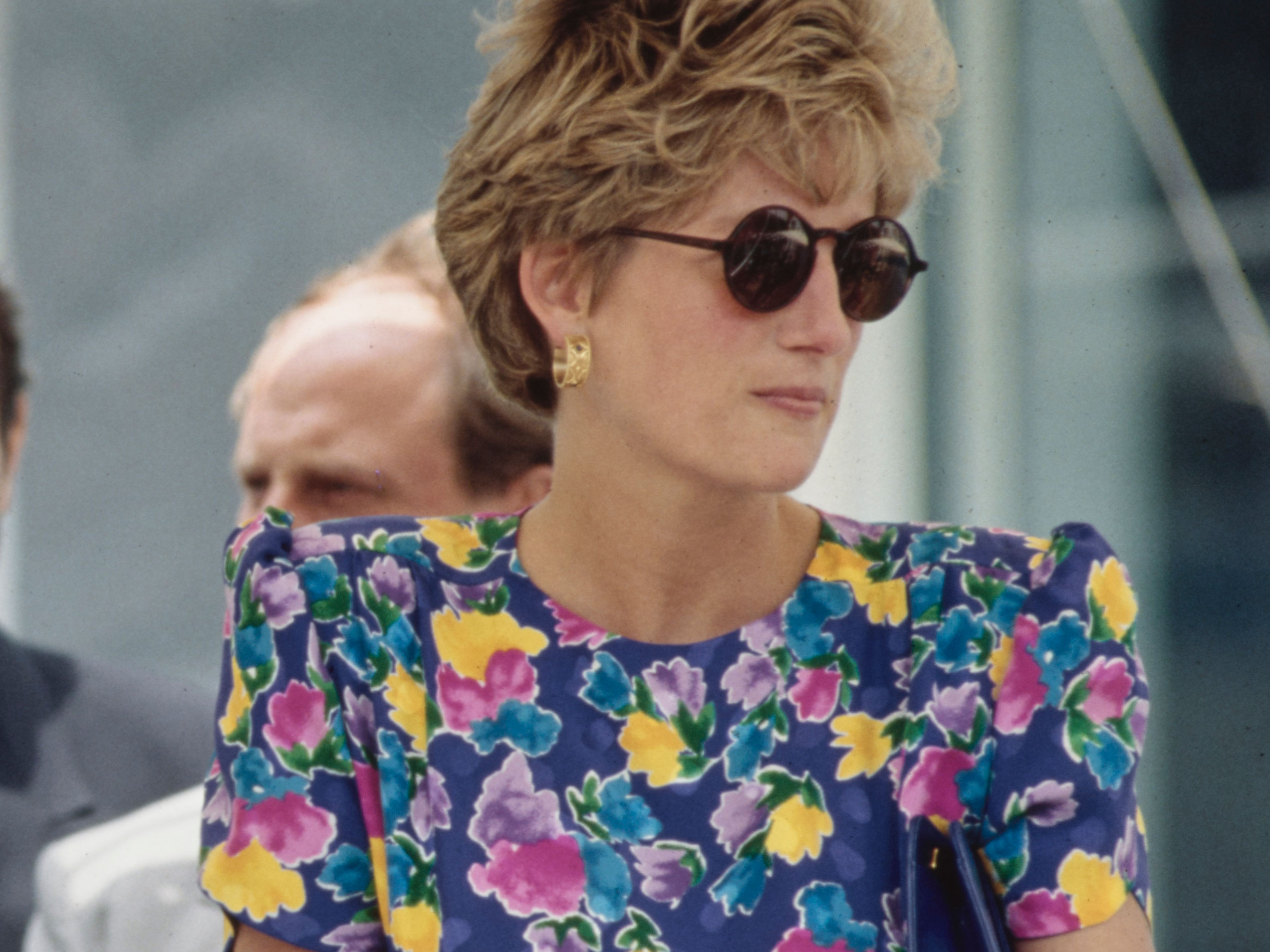 Princess Diana wearing a floral dress