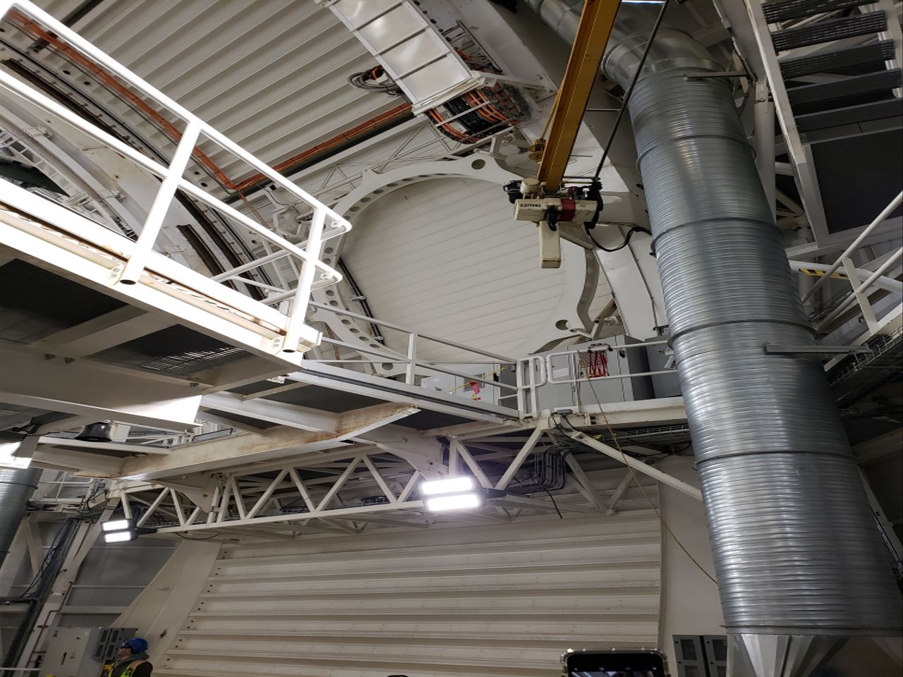 On the back wall of the Coud&eacute; Laboratory sits one of the mirrors responsible for redirecting light from the telescope.