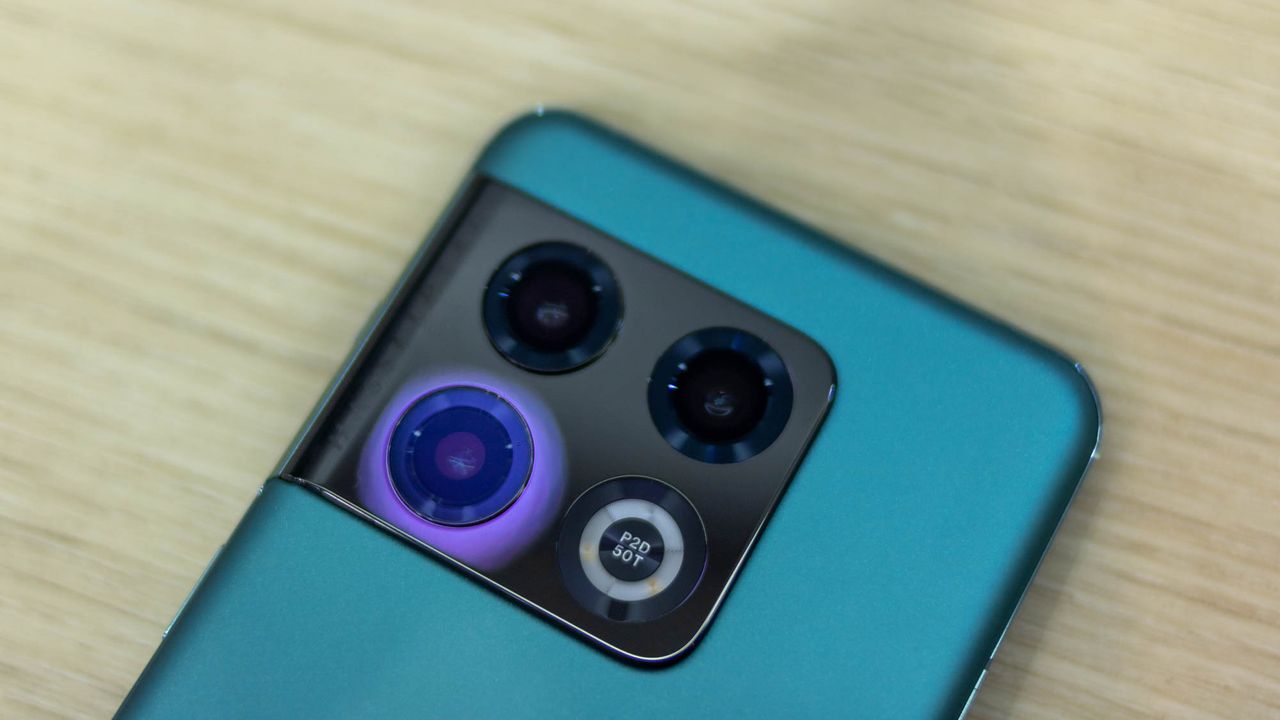 A closeup of the OnePlus 10 Pro's camera assembly