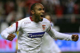 Frederic Kanoute celebrates after scoring for Sevilla against Villarreal in January 2006.