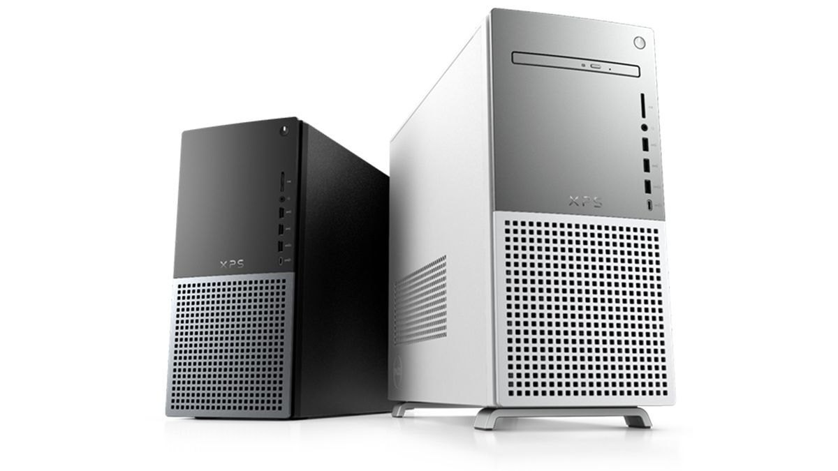 Dell XPS desktops side by side in black and silver colour variations