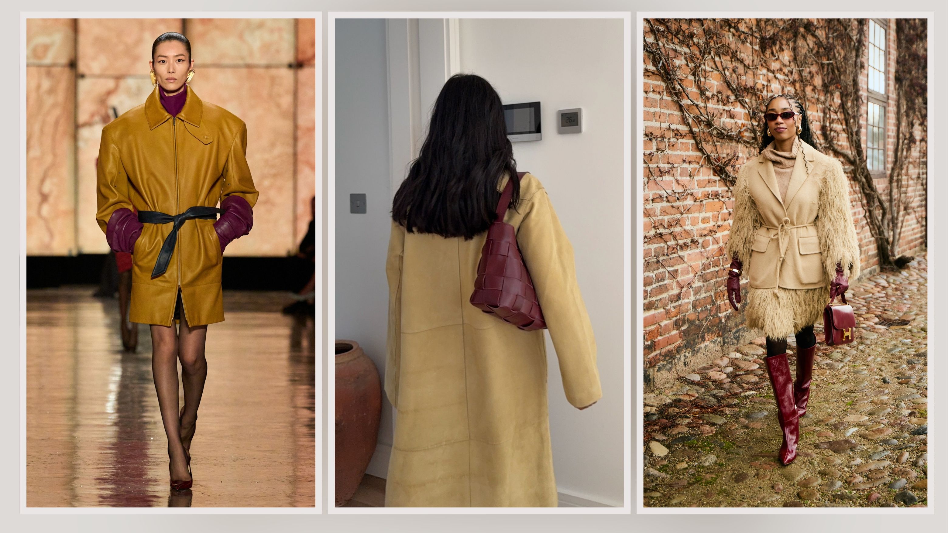 Collage of butter yellow and burgundy.