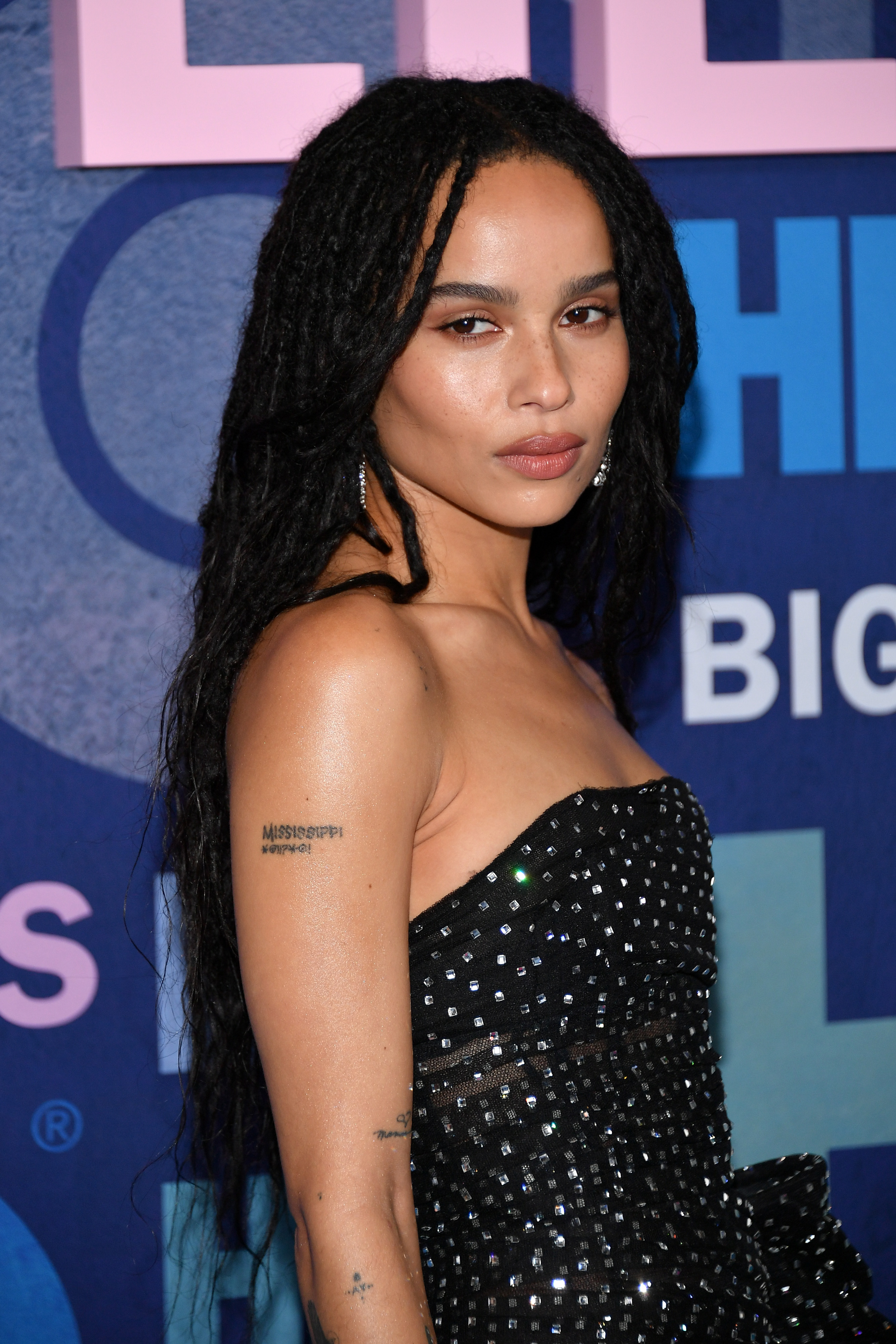 Zoe Kravitz wears long, free-flowing locs at the Big Little Lies season 2 premiere at Jazz at Lincoln Center on May 29, 2019 in New York City.