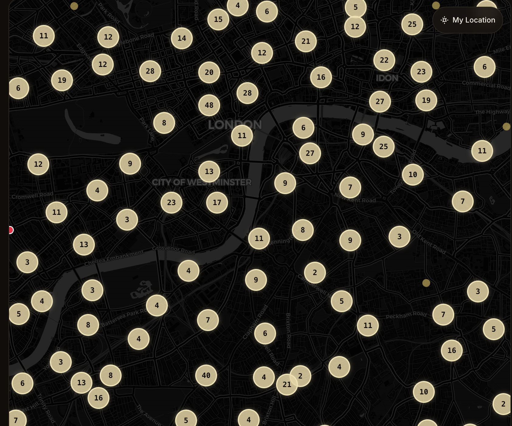 a screengrab image of the map showing London's pubs