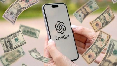 ChatGPT on phone surrounded by money