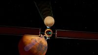 Still from a Blue Origin animation showing its Mars Telecommunications Network orbiter at the Red Planet.