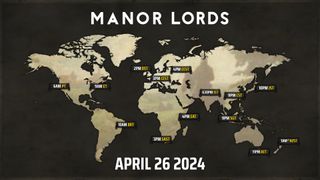 A Manor Lords graphic showcasing when the city builder releases