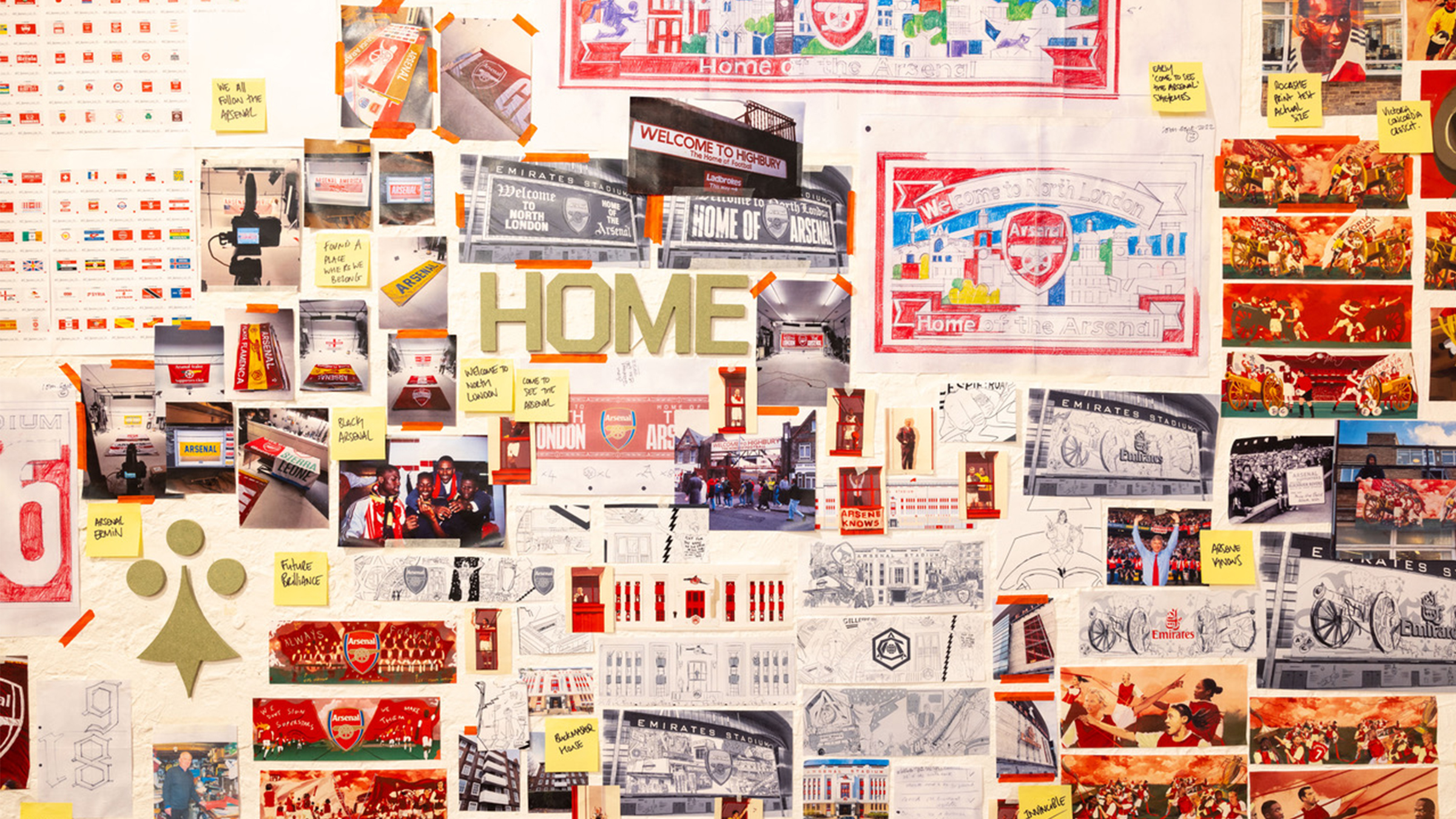 Art works by Jeremy Deller, Reuben Dangoor and David Rudnick as part of the Emirates Stadium artwork