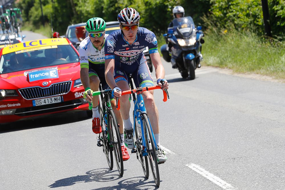 Mitchell Docker (Orica GreenEdge) and Frederik Backaert (Wanty - Groupe Gobert) in the breakaway during stage 1 at Criterium du Dauphine