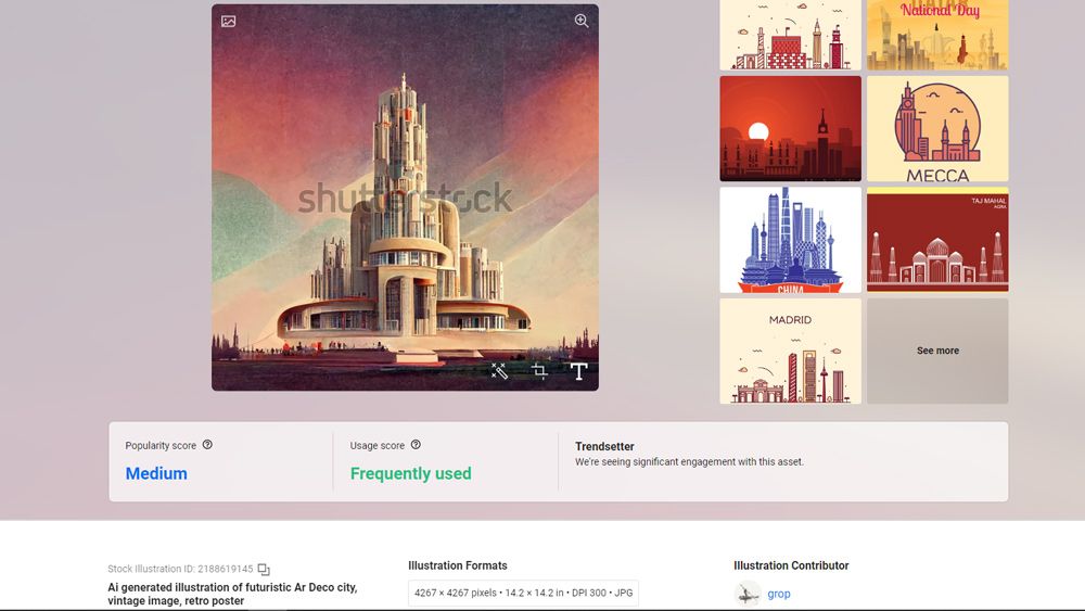 A screenshot of AI-generated images available on Shutterstock