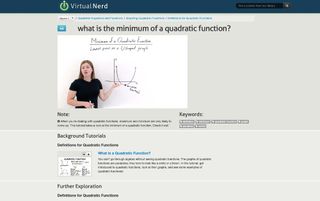 Screenshot Virtual Nerd: What is the minimum of a quadratic function?