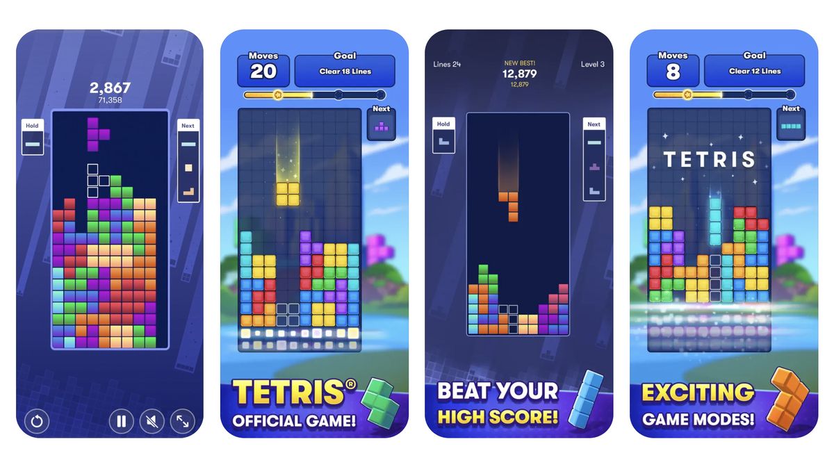 Screenshots of the Tetris app from the Apple App Store