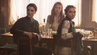 Rachel Weisz, Scarlett Johansson and Florence Pugh in Black Widow