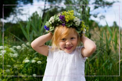 When is the summer solstice as illustrated by a little girl wearing a flower crown for the celebration