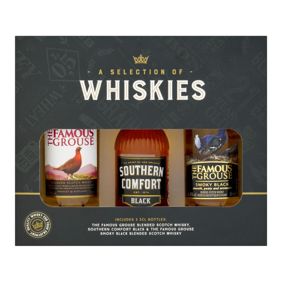 A Selection of Whiskies Gift Set, Including 3 X 5cl Bottles of Blended Scotch Whisky and Whisky Liqueur. Perfect for Christmas and Birthdays.