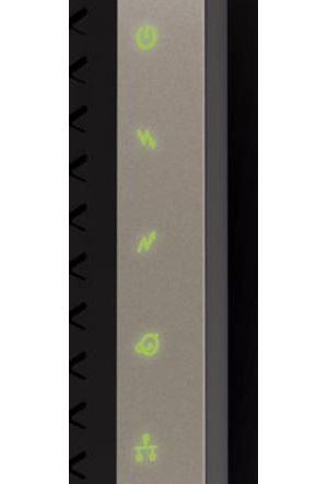 The Netgear CM1000&rsquo;s five small LED status icons may be hard to read from across a large room.