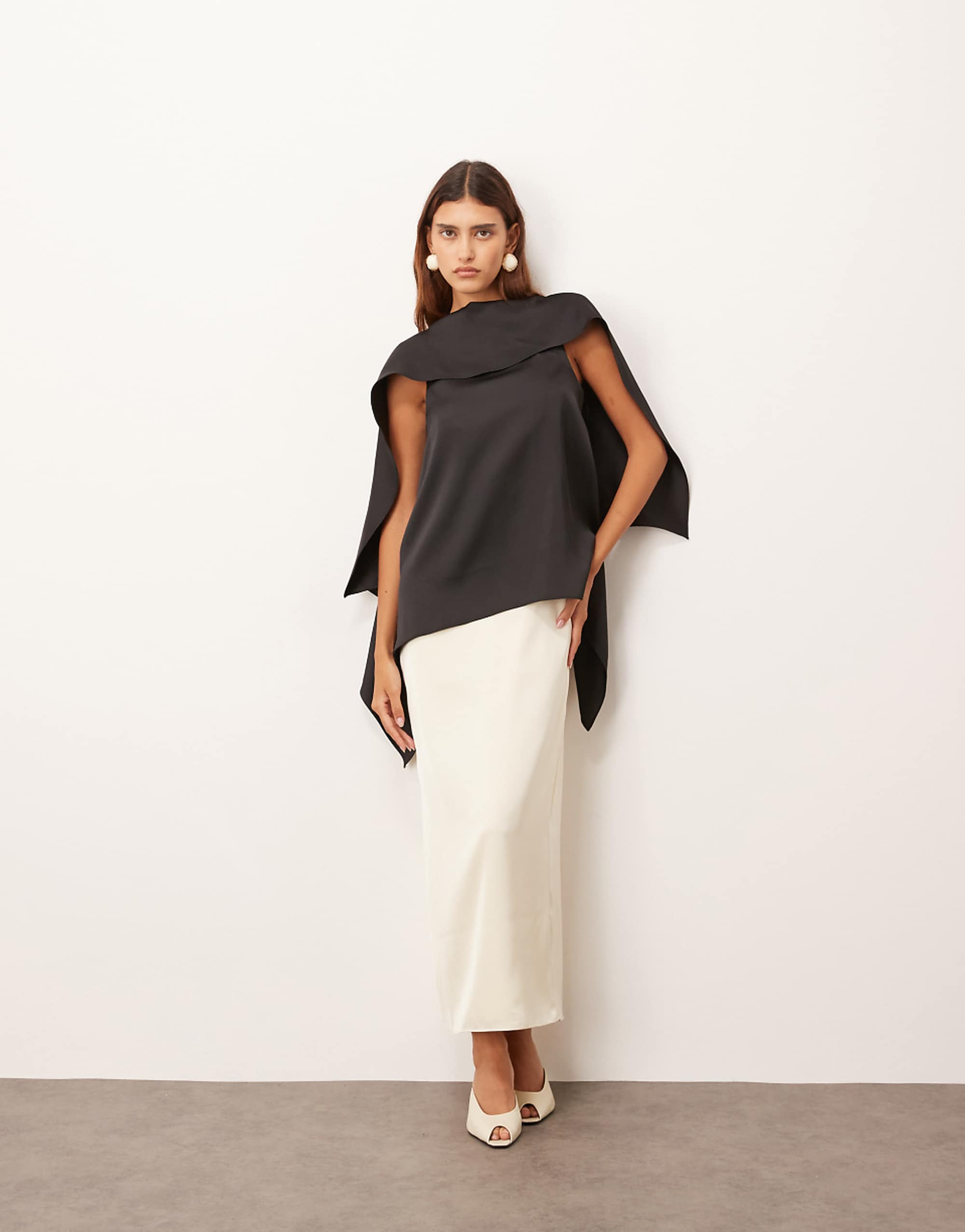 Arrange Scarf Neck Square Cut Column Midi Dress in Mono Colourblock
