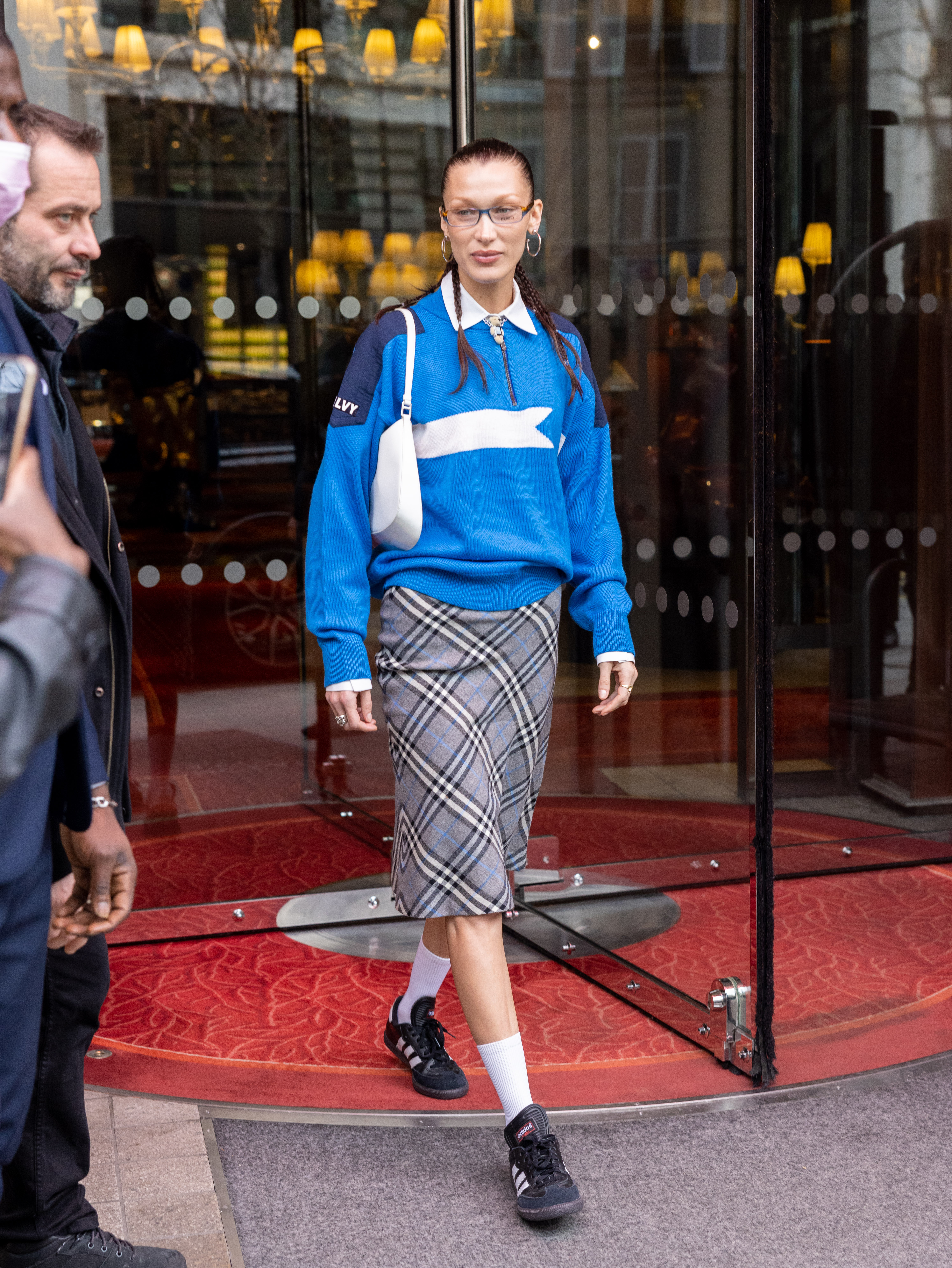 Bella Hadid is seen leaving the hotel during the Fashion Week on March 04, 2022 in Paris, France
