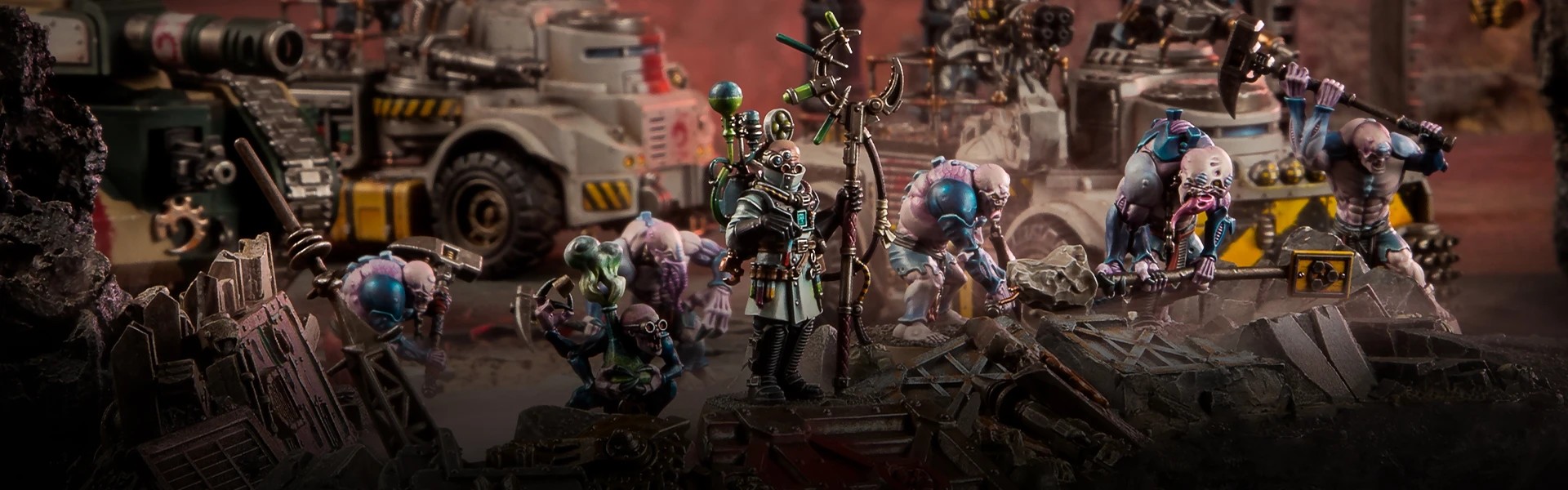 Genestealer models look out across a battlefield