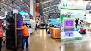 A series of pictures showing Computex being set up