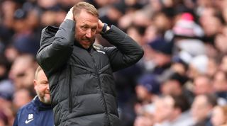 Chelsea manager Graham Potter gestures during defeat to Tottenham in February 2023.