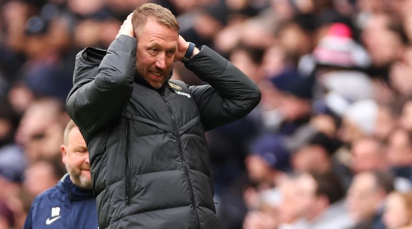 Chelsea manager Graham Potter gestures during defeat to Tottenham in February 2023.