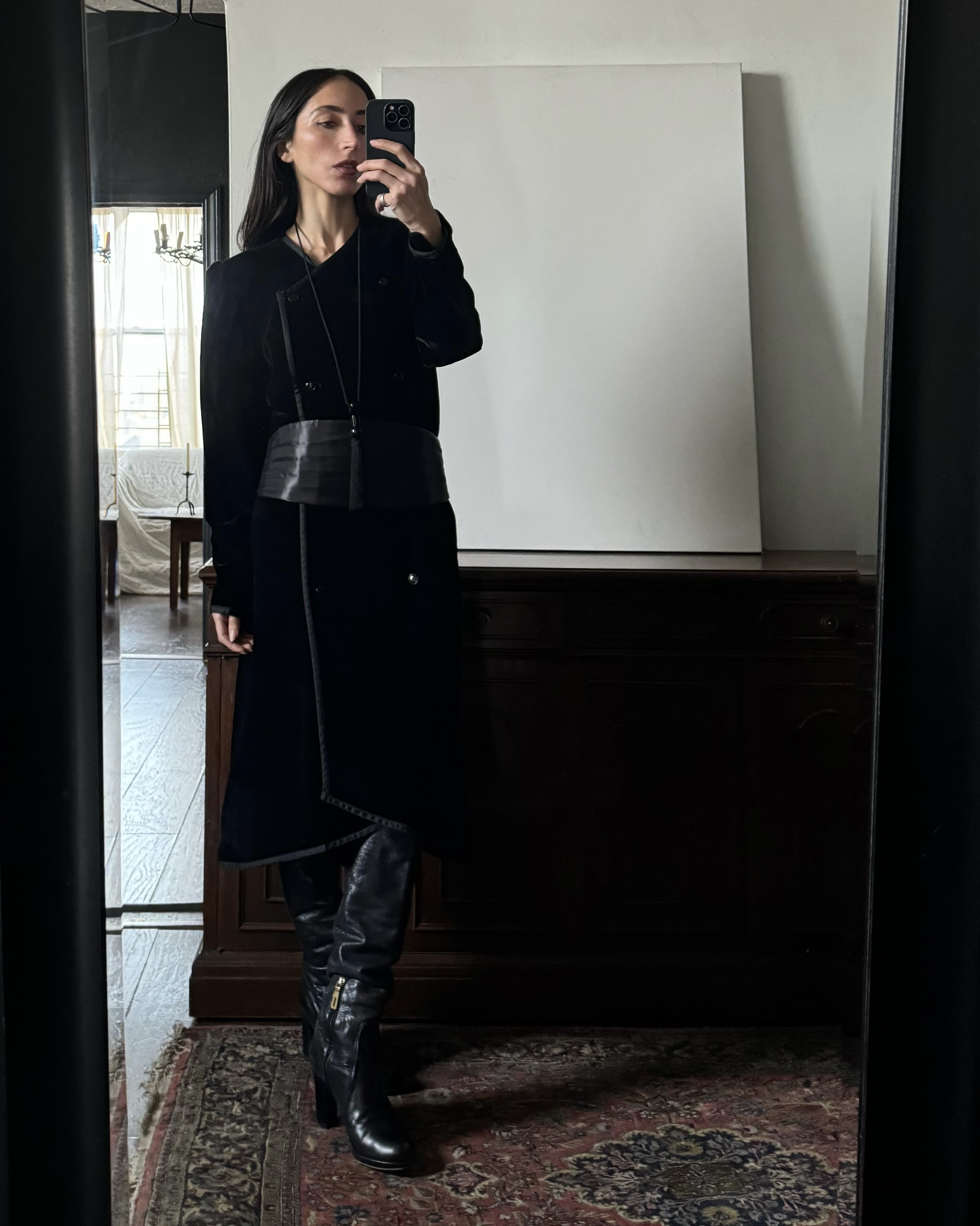 Alexis Badiyi wearing a velvet coat