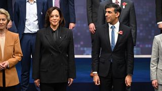 US Vice President Kamala Harris, stood next to UK Prime Minister Rishi Sunak at the UK AI Safety Summit. Stood to the left half out of shot is Ursula von der Leyen, President of the European Commission.