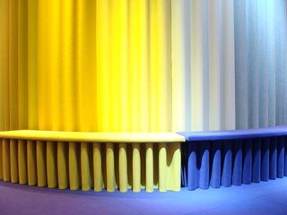 Kvadrat's beautifully designed stand in yellow and blue