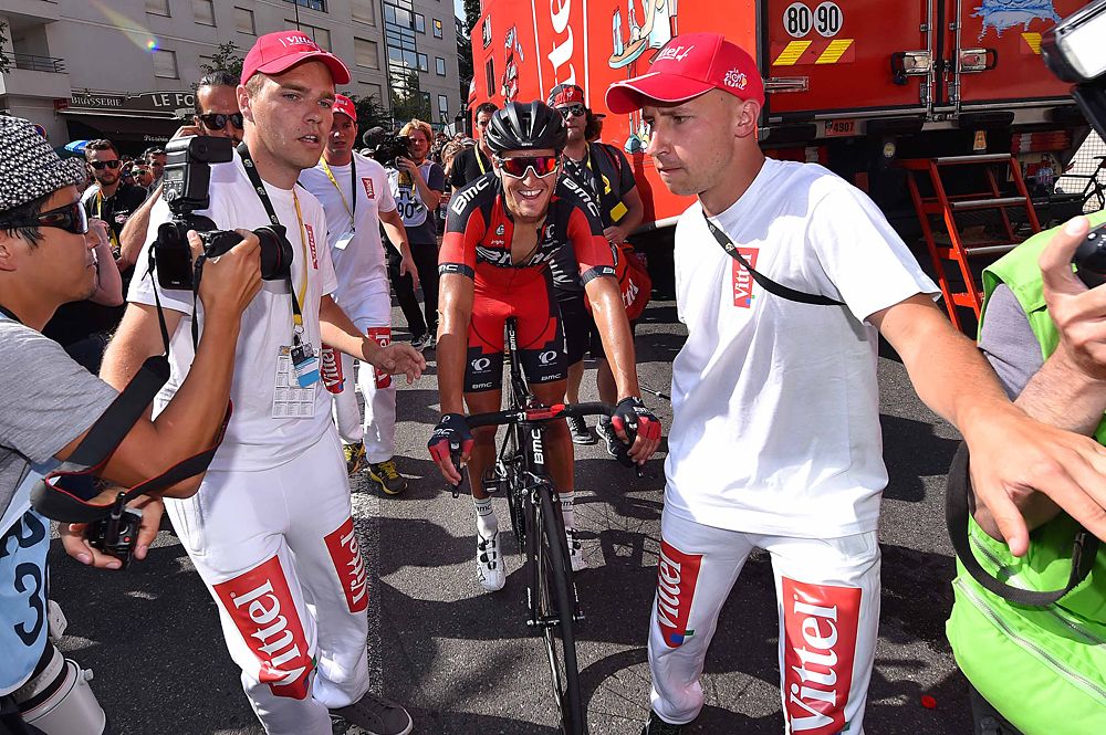Greg Van Avermaet (BMC) rides to the podium after winning stage 13