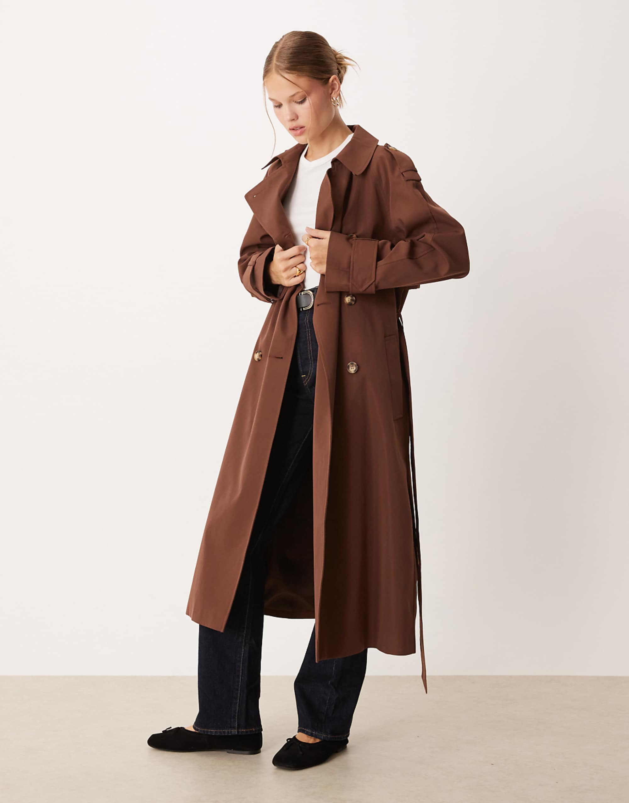 Asos Design Longline Trench Coat in Chocolate