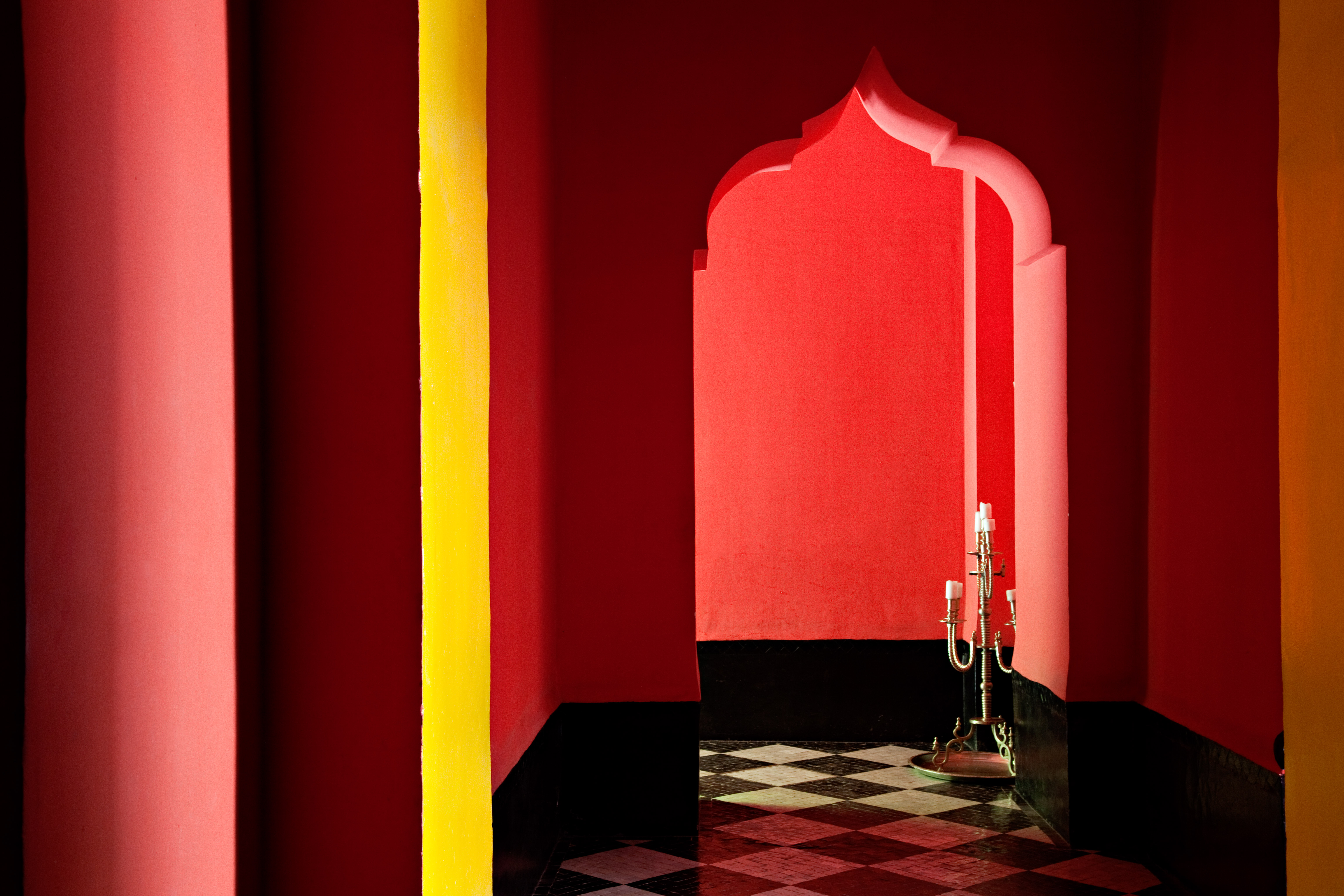 A colorful atrium in a Morrocan riad.