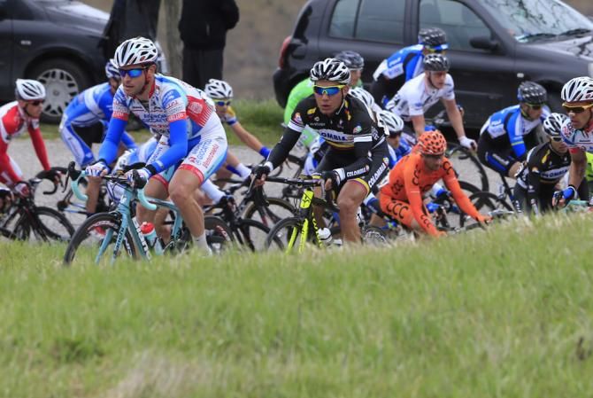 The peloton in action during the opening Coppi e Bartali stage.